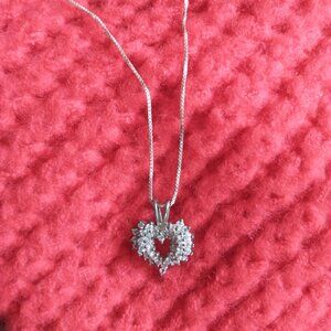 Cubic Zirconia and Sterling Silver Heart Pendant and Boxchain Necklace